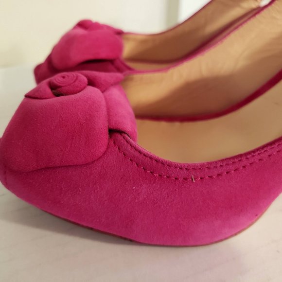 New Berry Pink Suede Flower Bow Pumps Slingback - Picture 7 of 9